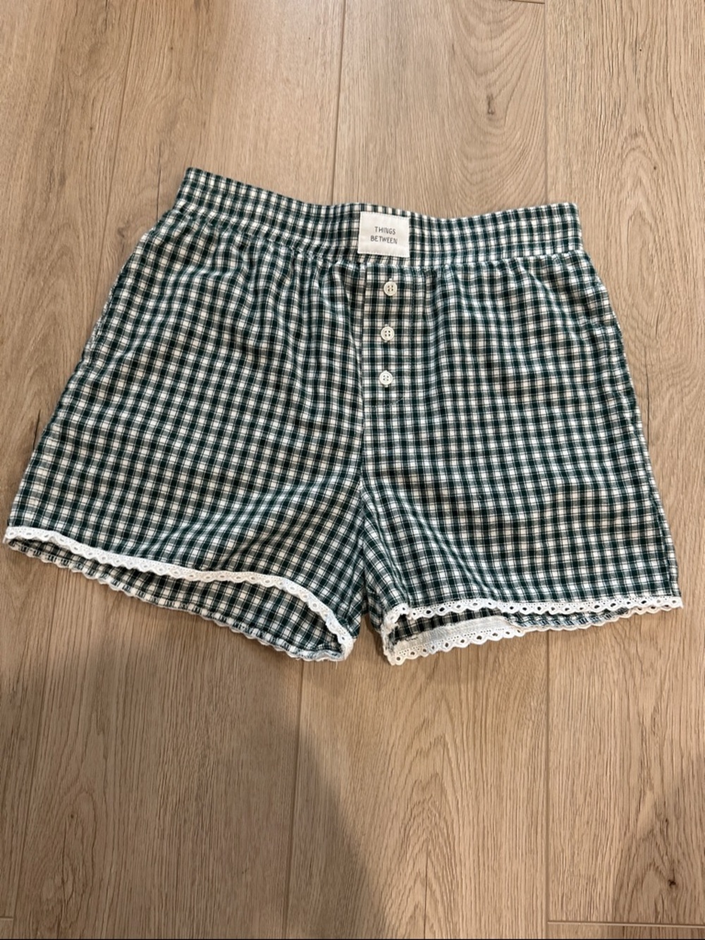Green Gingham Lace-Trim Women's Boxer Shorts